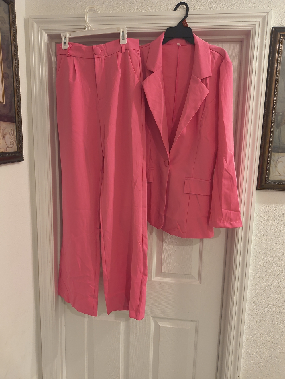 Bright Pink Women's Blazer and Wide-Leg Pants Suit